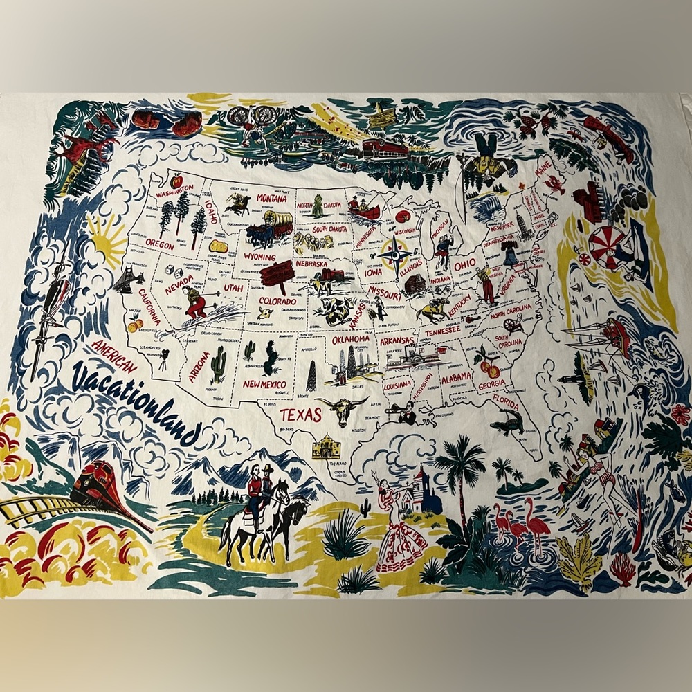 Vintage 1950s/1960s Americana United States table cloth.